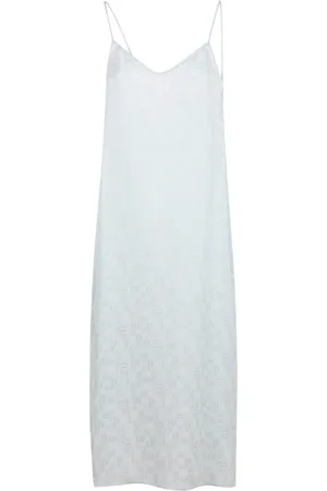 Palm Angels Kjole, Dame, Blå, XS, Logo Print Midi Kjole