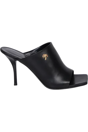 Palm Angels Sko, Dame, Sort, 40 EU, Læder, Sort firkantet slip-on sandal med tynd hæl