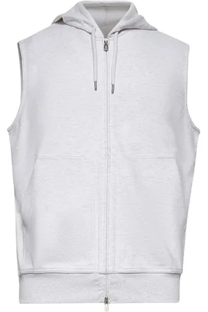 Brunello Cucinelli Sweathshirts & Hoodies, Herre, Grå, 2XL, Bomuld, Ecru Ærmeløs Hættetrøje med Lynlås