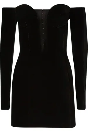 Nina Ricci Kjole, Dame, Sort, XS, Uld, Fløjls Corset Kjole med V-udskæring