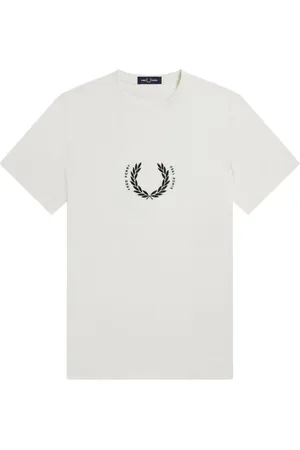Fred Perry Top, Herre, Hvid, M, Bomuld, Circle Branding T-shirt med laurbærbroderi