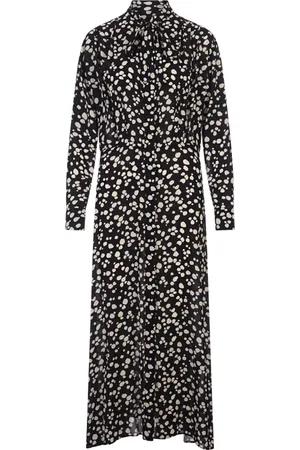 Msgm Kjole, Dame, Sort, XS, Uld, Sort Printet Lang Skjortekjole