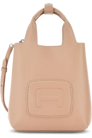 Hogan Taske, Dame, Lyserød, ONE SIZE, Læder, Beige Lædertote Bag med Logo