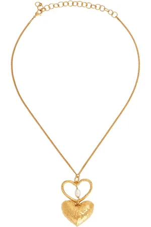 Nina Ricci Tilbehør, Dame, Gul, ONE SIZE, Uld, Dobbelt Hjerte Halskæde I Messing I Guld