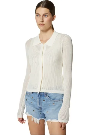 Silvian Heach Strik, Dame, Hvid, L, Uld, Strik cardigan med krave