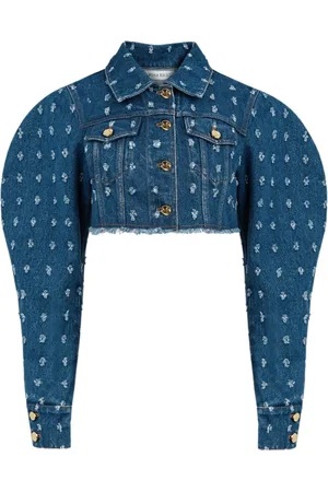 Nina Ricci Jakke, Dame, Blå, S, Denim, Distressed Cropped Denimjakke