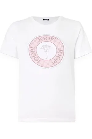 JOOP! Top, Dame, Hvid, S, Bomuld, Luksus Bomuld T-shirt med Pink Logo og Krystaller