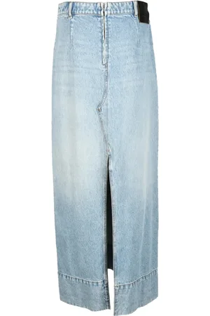 Sportmax Nederdel, Dame, Blå, L, Denim, Denim Maxi Nederdel med Lynlås Lukning