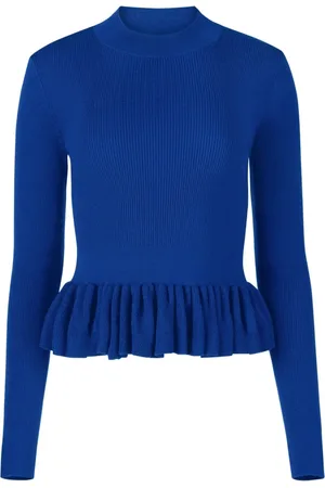 Nina Ricci Strik, Dame, Blå, S, Uld, Ruffle Peplum Sweater