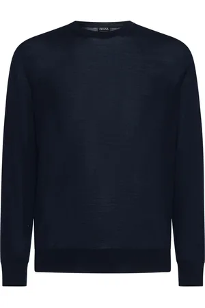 Ermenegildo Zegna Strik, Herre, Blå, 2XL, Uld, Crew Neck Sweater