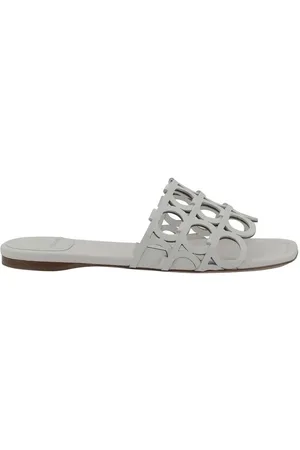 Salvatore Ferragamo Sko, Dame, Hvid, 38 EU, Gancini Mønster Firkantet Tå Sandaler