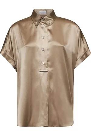 Brunello Cucinelli Bluser & Skjorter, Dame, Grøn, L, Silke Kimonoærme Bluse
