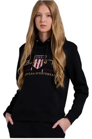 GANT Sweathshirts & Hoodies, Herre, Sort, M, Bomuld, Golden Effect Hættetrøje