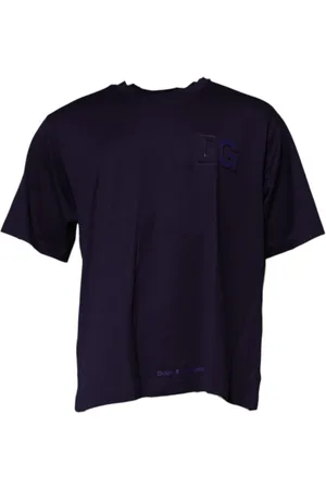Dolce & Gabbana Top, Herre, Blå, M, Bomuld, Navy Logo Patch Cotton T-Shirt