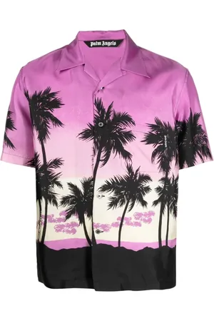 Palm Angels Skjorte, Herre, Flerfarvet, M, Polyester, Palm Tree Silk Shirt