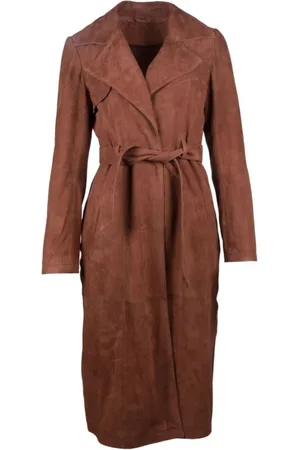 Btfcph Frakke, Dame, Brun, XS, Uld, Lang Drapperet Frakke Skind 10480