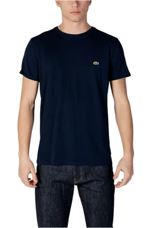 Lacoste Top, Herre, Blå, M, Bomuld, Blå Bomulds T-shirt med Rund Hals