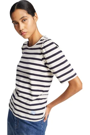 Munthe Top, Dame, Blå, 2XL, Bomuld, Stribet T-shirt med pufærmer