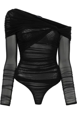 MUGLER Top, Dame, Sort, M, Sort semi-transparent top med twist-detaljer