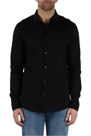 Armani Exchange Skjorte, Herre, Sort, L, Bomuld, Sort klassisk skjorte med logo broderi
