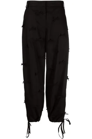 Msgm Bukser, Dame, Sort, 2XS, Bomuld, Wide-Leg Bomuldsbukser med Snøre