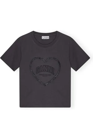 Ganni Top, Dame, Sort, S, Bomuld, Hjerteprint bomulds T-shirt