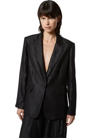 Silvian Heach Jakke, Dame, Sort, L, Uld, Oversize enkeltknap blazer i 100% hør