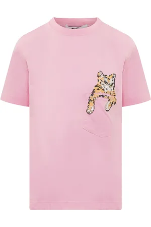 Msgm Top, Dame, Lyserød, XS, Bomuld, T-shirt med kattebroderi og rund hals
