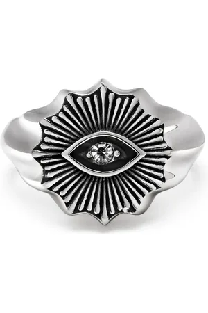 Nialaya Tilbehør, Herre, Grå, 62 MM, Vintage Evil Eye Ring med Klar Krystal