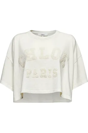 Chloé Top, Dame, , S, Bomuld, Textured Logo Patch Cropped T-Shirt