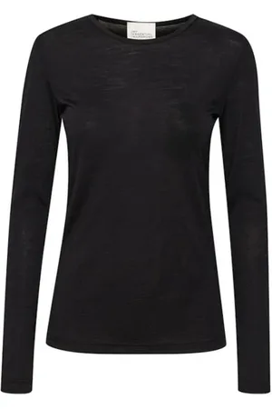 My Essential Wardrobe Top, Dame, Sort, XL, Uld, Fitted Uldblanding Langærmet Top