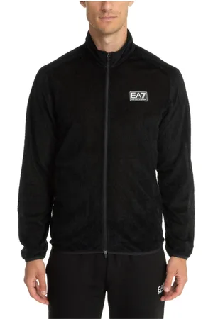 EA7 Sweathshirts & Hoodies, Herre, Sort, M, Uld, Zip Plain Logo Jakke med Lommer