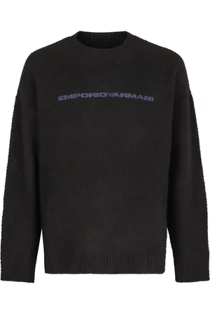 Emporio Armani Strik, Herre, Sort, S, Uld, Contrast Logo Wool-Blend Sweater