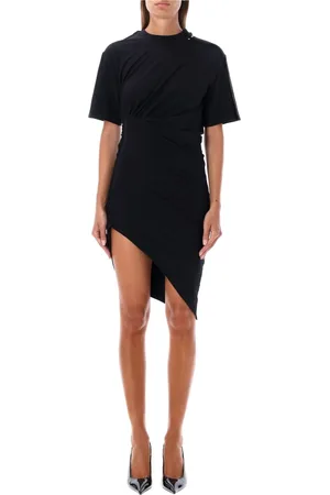 MUGLER Kjole, Dame, Sort, S, Bomuld, Sort, rynket bomuldsminikjole