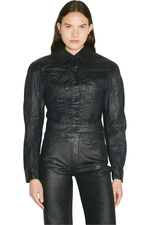MUGLER Jakke, Dame, Sort, 2XS, Denim, Panelled Waxed Denim Jakke