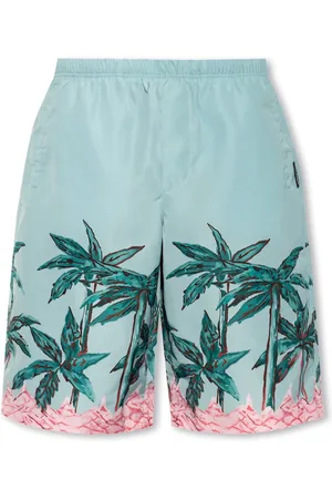 Palm Angels Badetøj, Herre, Blå, S, Grafisk Print Badeshorts