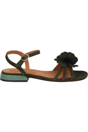 Chie Mihara Sko, Dame, Grøn, 37 EU, Læder, Blomsterapplikerede Sandaler med Spænde