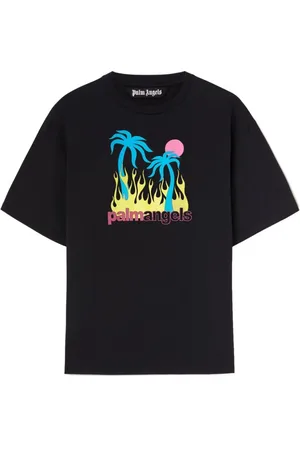 Palm Angels Top, Herre, Sort, S, Bomuld, Sort T-shirt med grafisk print og rund hals
