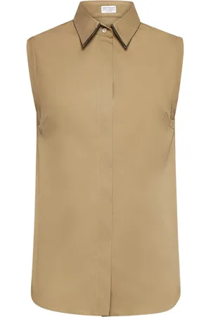Brunello Cucinelli Bluser & Skjorter, Dame, Grøn, M, Bomuld, Ærmeløs skjorte med skinnende kant