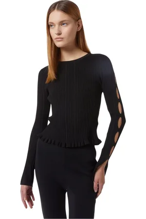 Silvian Heach Strik, Dame, Sort, L, Nylon, Ribstrikket top med cut-out ærmer