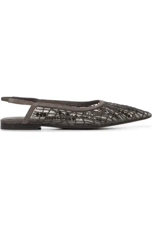 Brunello Cucinelli Sko, Dame, Brun, 37 EU, Monilli Detail Leather Slingback Flade Sko