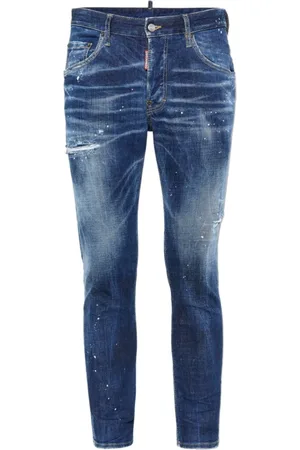 Dsquared2 Jeans, Herre, Blå, 2XL, Denim, Slidte Denim Jeans med Malingssprøjt