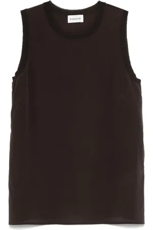 P.A.R.O.S.H. Top, Dame, Brun, S, Tyl, Silke Brun Ærmeløs Bluse med Rund Hals