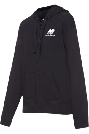New Balance Sweathshirts & Hoodies, Dame, Sort, S, Uld, Broderet Hoodie med Fuld Lynlås