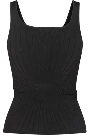 MUGLER Top, Dame, Sort, M, Uld, Sort strikket tanktop med skulptureffekt