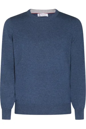 Brunello Cucinelli Strik, Herre, Blå, L, Uld, Blå Strikket Uld Sweater