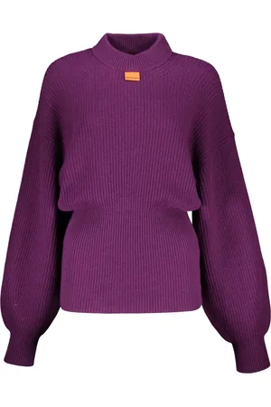 Palm Angels Strik, Dame, Lilla, S, Uld, Stribet Balloon Sleeve Sweater