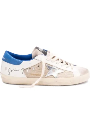 Golden Goose Sko, Herre, Hvid, 43 EU, Bomuld, Superstar Beige/Silver/Blue/ Sneakers
