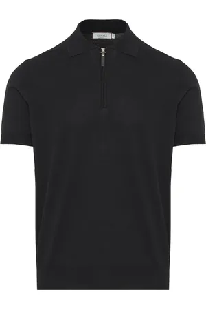 CANALI Top, Herre, Sort, L, Bomuld, Zip Polo Shirt