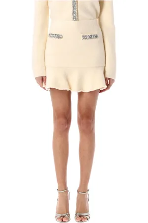 Self-Portrait Nederdel, Dame, , S, Cremefarvet Strikket Mini Nederdel med Peplum